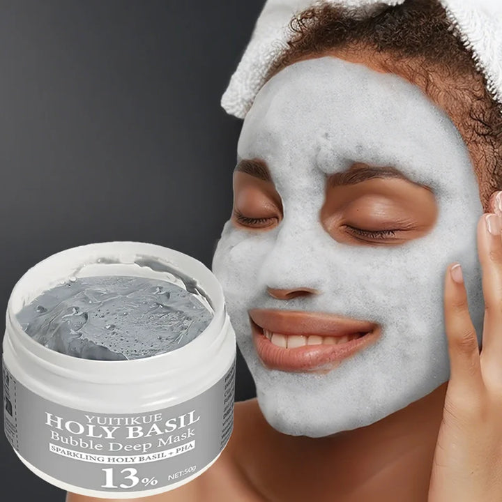 HOLYBASIL Bubble Deep Mask with Holy Basil, Natural Clay & Charcoal, Self-Foaming Oil Control, Deep Cleansing, 50g