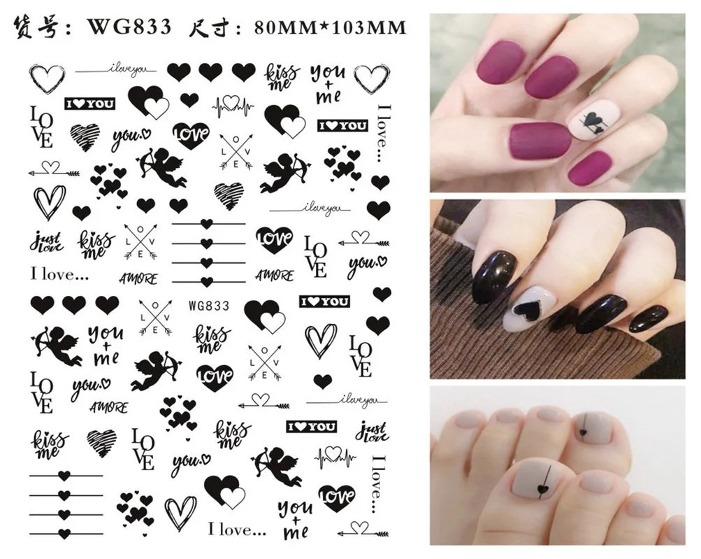 Nail Art Stickers Woman Girl Sexy Sticker Body Press on Nail Slider Black White Decal Decoration Nail Design Accessories Wraps