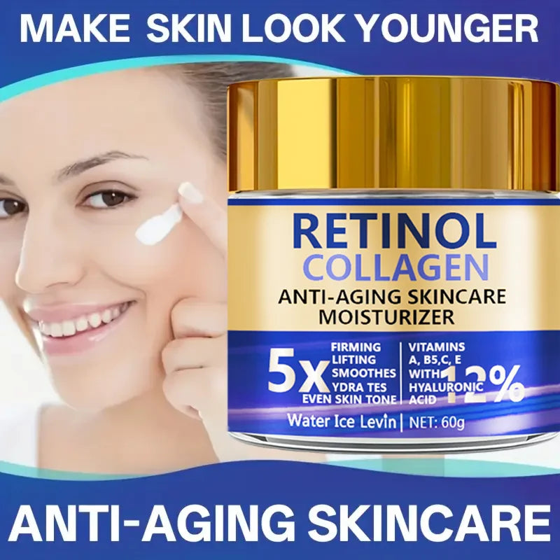 Retinol Collagen Cream, Firming Facial Moisturizing Cream, Day and Night Use, Containing Shea Butter and Hyaluronic Acid, Moisturizing and Nourishing Sensitive Skin