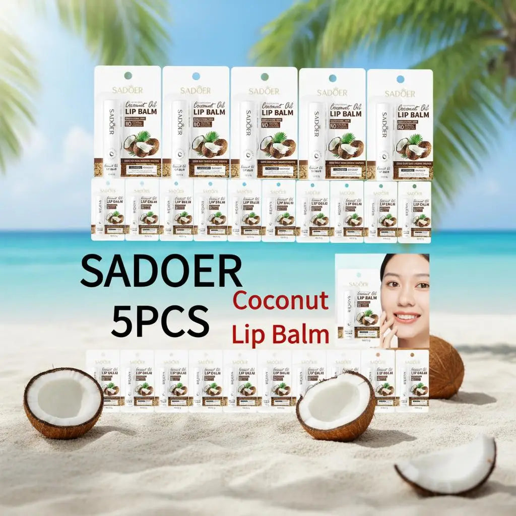  SADOER 5PCS Nourishing Hydrating And Moisturizing Preventing Cracking Daily Care Lip Balm Coconut Lip Balm Care Cosmetics