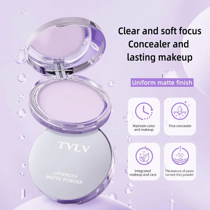 Lavender Pressed Powder Matte Powder Lasting Oil Control Full Coverage Face Compact Setting Powder Makeup Foundation Cosmetics