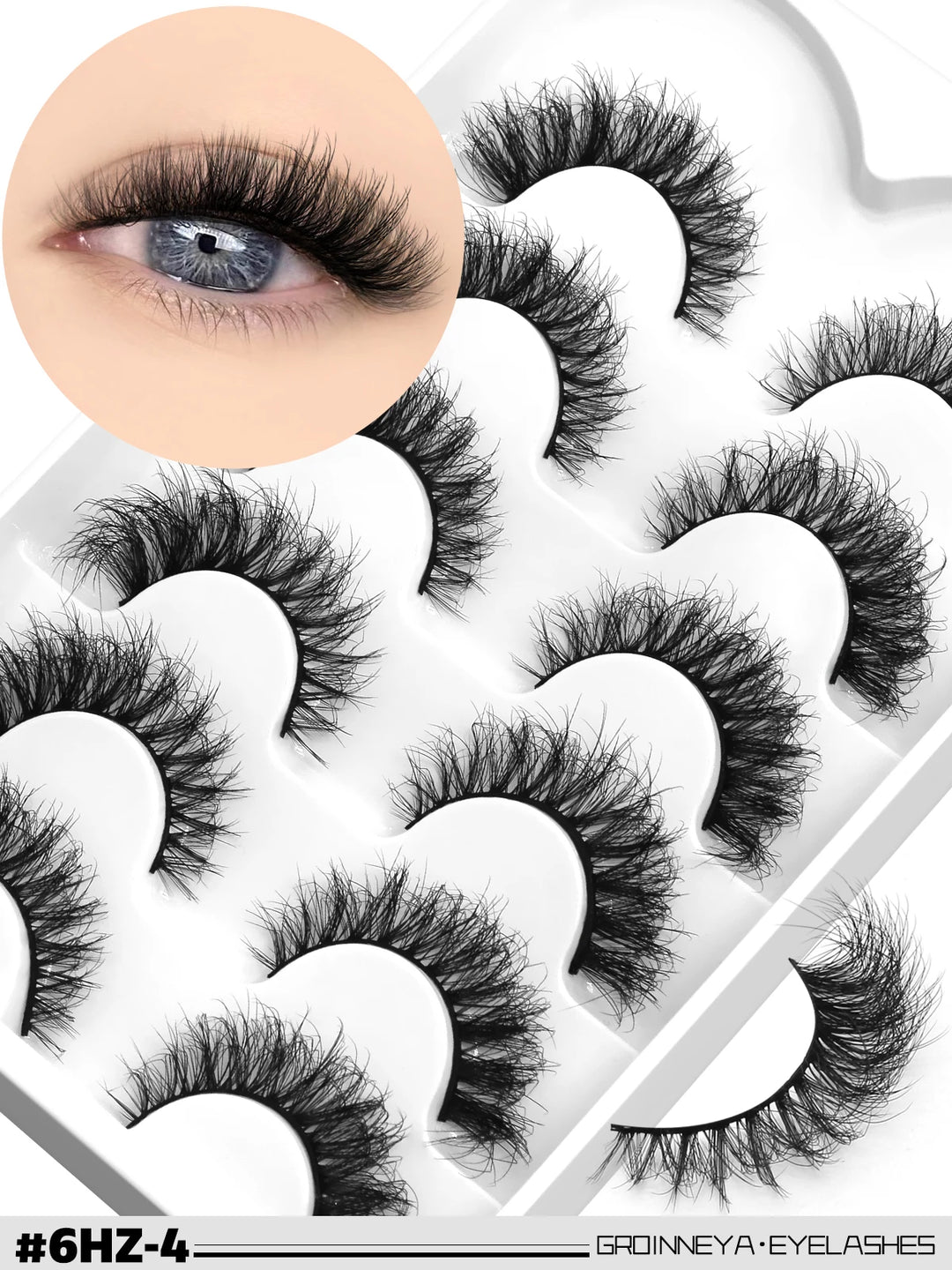 GROINNEYA 3D Mink Lashes Cat Eyelashes Fluffy Wispy Volume Lashes Natural Feathery Effect Lightweight Flexible Band Fake Lashes