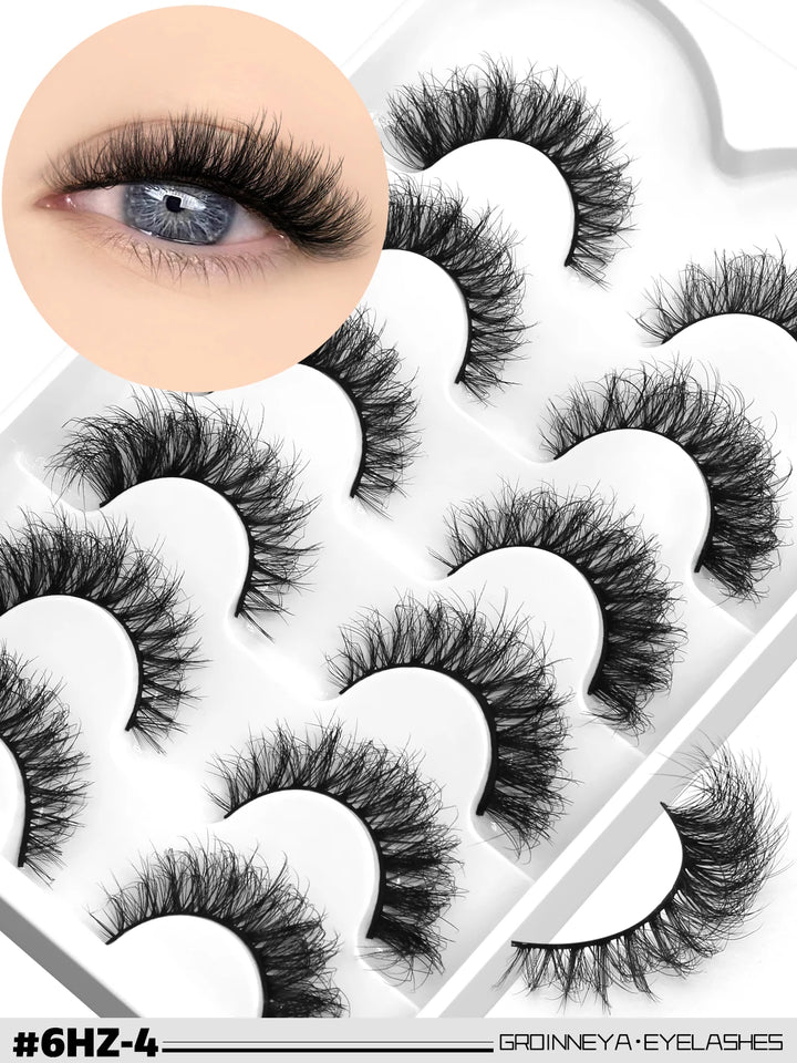 GROINNEYA 3D Mink Lashes Cat Eyelashes Fluffy Wispy Volume Lashes Natural Feathery Effect Lightweight Flexible Band Fake Lashes