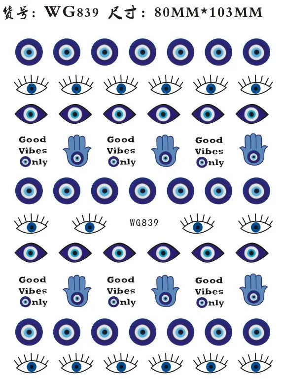 Nail Art Stickers Water Decals Eyes Stripe Nail Art Decorations for Manicure Accessories Press on Nails Foil Stickers and Decals