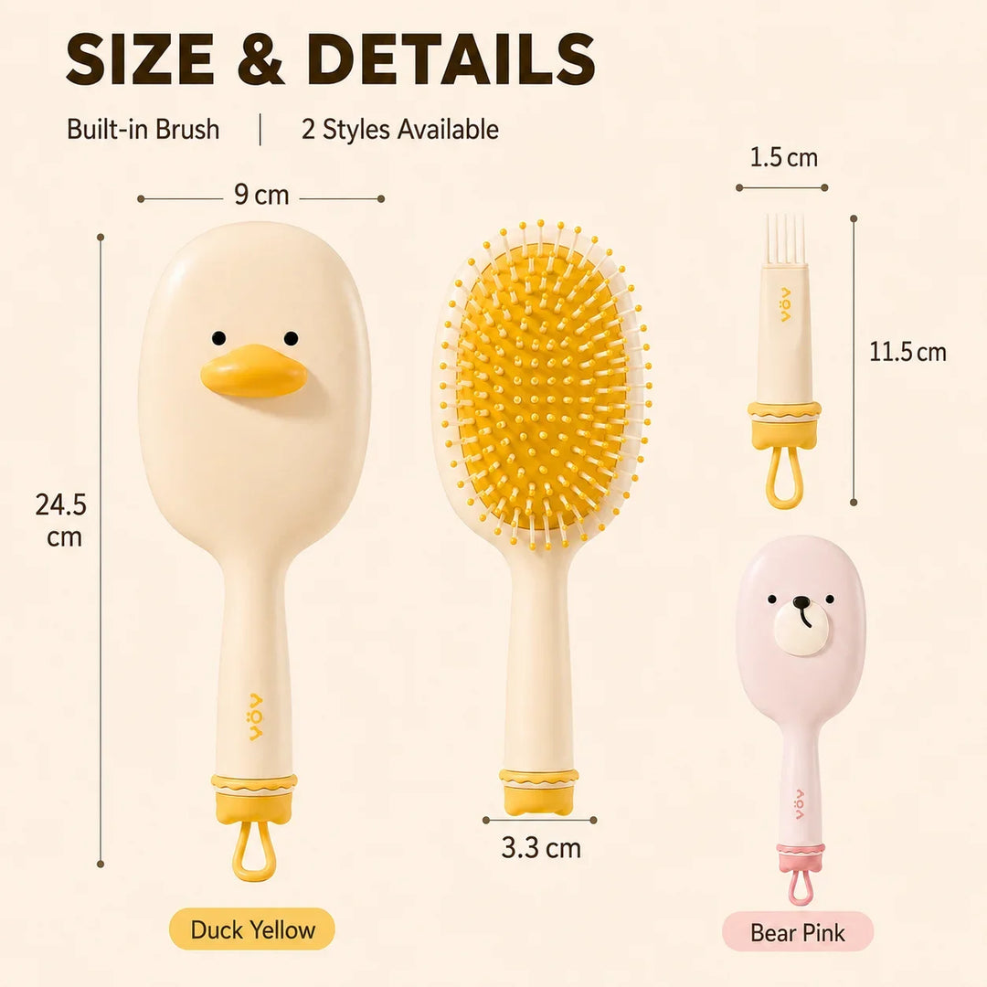 Cute Air Cushion Hair Brush with Built-in Cleaning Brush, Detangling Paddle Brush with Scalp Massage Tips for Women Long Hair