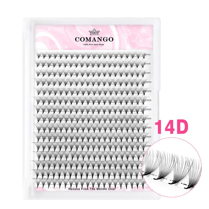 CoMango Premade Volume Fans Sharp Narrow Stem Russian Eyelash Extension Mink Eyelash Extension All Size False Lashes Tray