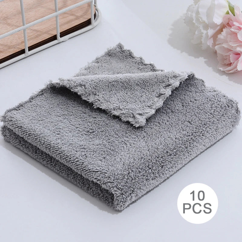 10Pcs Thickened Microfiber High-density Coral Fleece Towel Quick Dry Clean Face Soft Absorbent Towel
