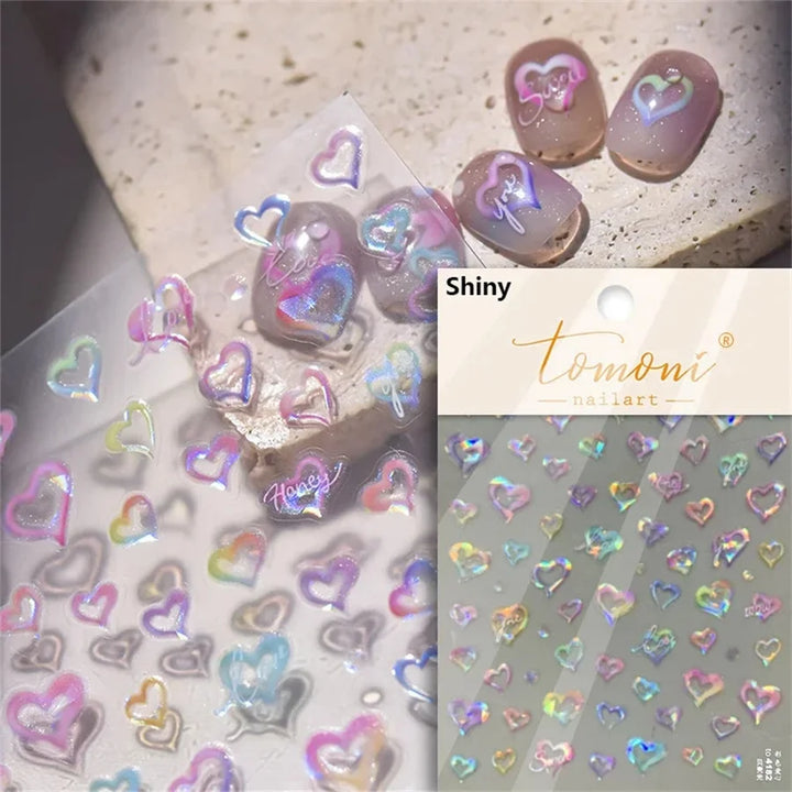 1 piece 5D color crystal star nail stickers high quality love shiny silver hollow smear rainbow flower jelly design nail sticker