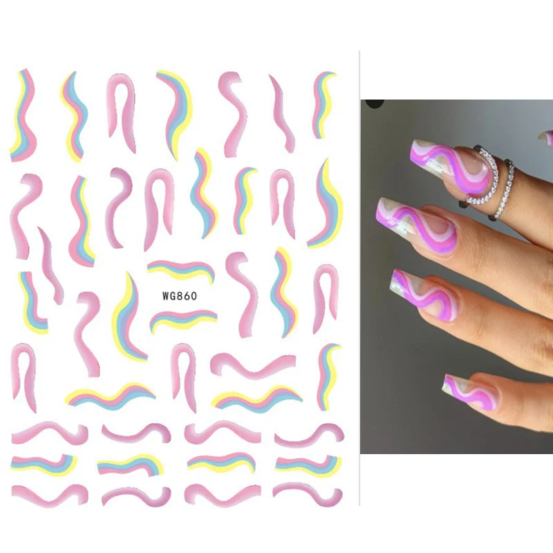 Nail Art Stickers Water Decals Eyes Stripe Nail Art Decorations for Manicure Accessories Press on Nails Foil Stickers and Decals