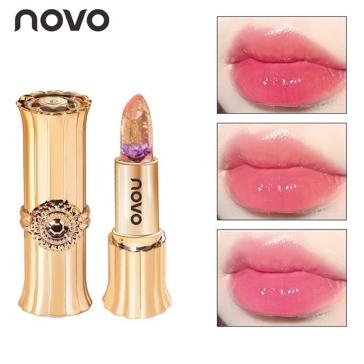 Jelly Crystal Flower Lipstick, Long Lasting Nourishing Moisturizing Anti-Chapped Lip Balm, Temperature Color Changing Lip Gloss