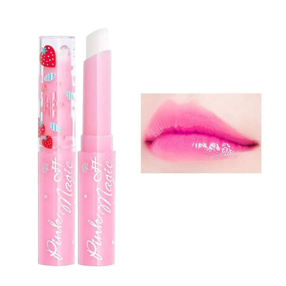 Strawberry Temperature Color Changing Lip Balm Moisturizing Long Lasting Nourishing Lipstick Pink Magic Lip Gloss Cosmetics 5PCS