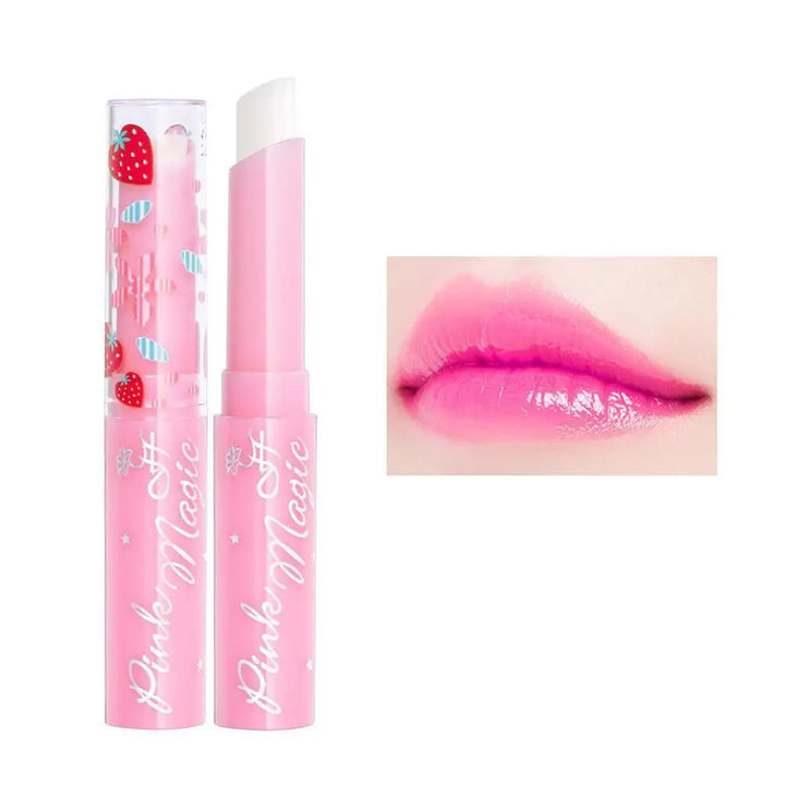 Strawberry Temperature Color Changing Lip Balm Moisturizing Long Lasting Nourishing Lipstick Pink Magic Lip Gloss Cosmetics 5PCS