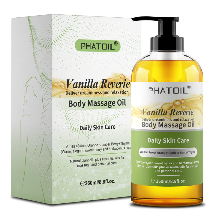 PHATOIL 260ml Vanilla Body Oil-Deeply Moisturizing & Soothing Massage Body Oil with Long-Lasting Fragrance