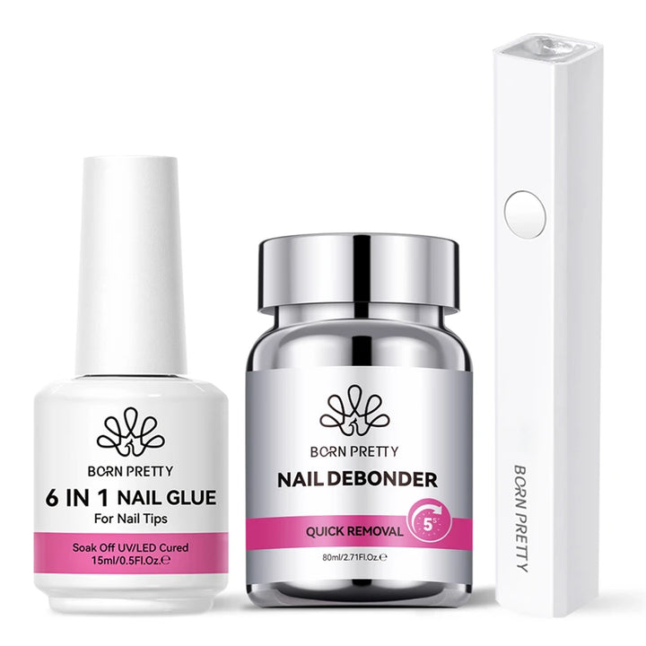 BORN PRETTY 2/3PCS 80ml Nail Debonder Glue Remover Solid Nail Tips Gel USB Hand Light Set for Fake Nail Tips Manicure Nail Tools