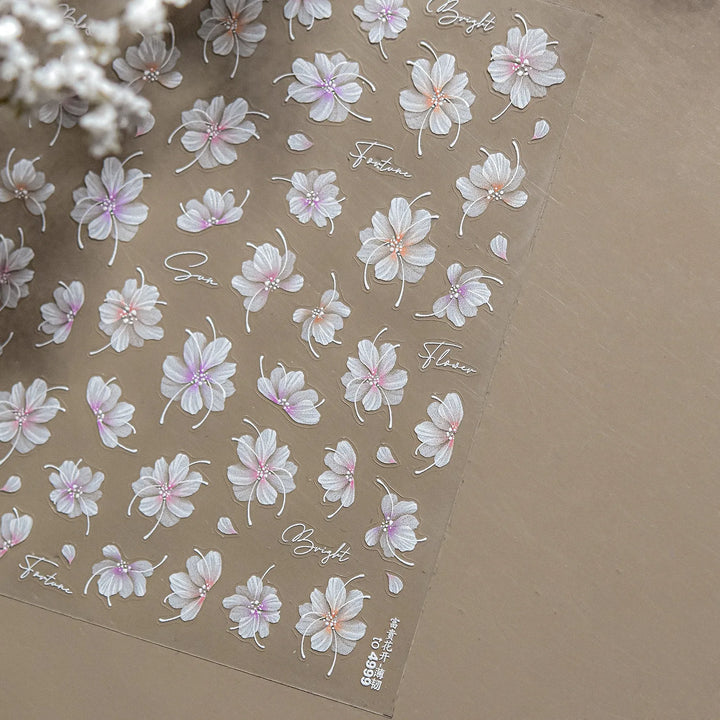 Lace Garden Bowknot Bow Tie Rose Flower Petal Pearl Irregular Border Self Adhesive 5D Nail Art Decoration Sticker Manicure Decal