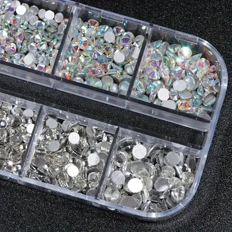 Boxed 3D Flat Back Nail Rhinestones Nail Gems Glass AB & Clear Crystal Rhinestones Kit Nail Art Charms DIY Manicure Accessories