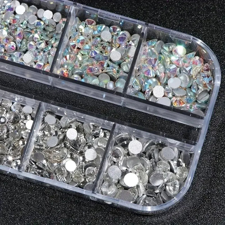 Boxed 3D Flat Back Nail Rhinestones Nail Gems Glass AB & Clear Crystal Rhinestones Kit Nail Art Charms DIY Manicure Accessories