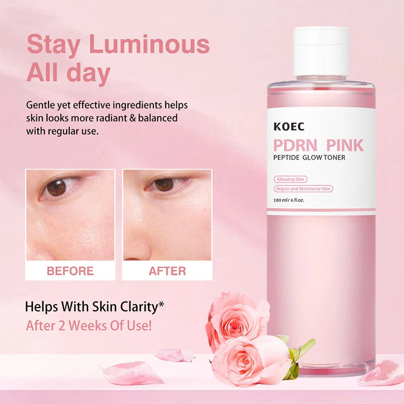 Pink Peptide Glow Toner Moisturizing Rose Facial Essence Water Glowing Skin Repalr Molsturize Skin 180ml/6 Floz Korean Skin Care