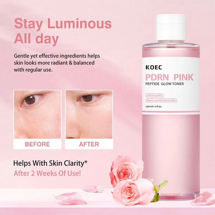 Pink Peptide Glow Toner Moisturizing Rose Facial Essence Water Glowing Skin Repalr Molsturize Skin 180ml/6 Floz Korean Skin Care