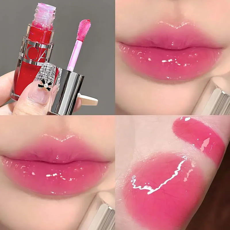 Peach Pink Jelly Water Light Glass Gloss Lip Gloss Lasting Non-stick Waterproof Lip Plumping Moisturizing Lipgloss Korean Makeup