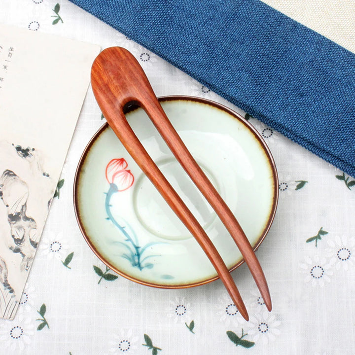 Handmade Wooden Hair Sticks Black Sandalwood U Shaped Hair Clips Simple Solid Color Hair Bun Maker Ponytail Holder for Women