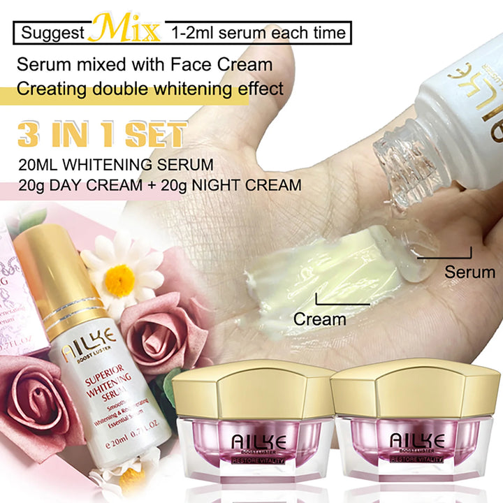 AILKE Lightening Facial Cream, Brightening, Reduce Spots, For Black and Dark Skin, Whitening Face Care Set for All Skin Types