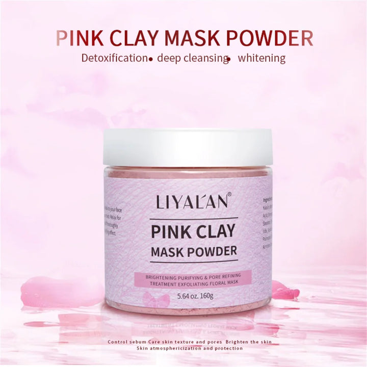 Pink Clay Mask Powder Face Reduce Blackheads Acne Kaolin Peel Off Purify Pores Facial Whitening Exfoliating SPA Beauty Skin Care