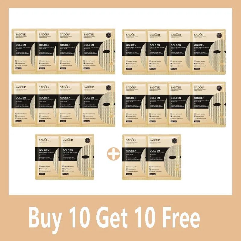 20pcs SADOER 24K Gold Moisturizing Facial Masks skincare Firming Nourishing Smooth Skin Rejuvenation Face Mask Sheets Mask