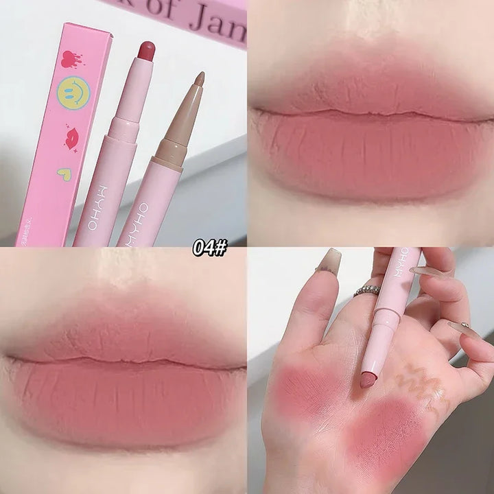 Double-head Matte Lipstick Waterproof Velvet Nude Pink Lip Liner Pencil Sexy Red Brown Pigment Lips Makeup Long Lasting Lip Tint