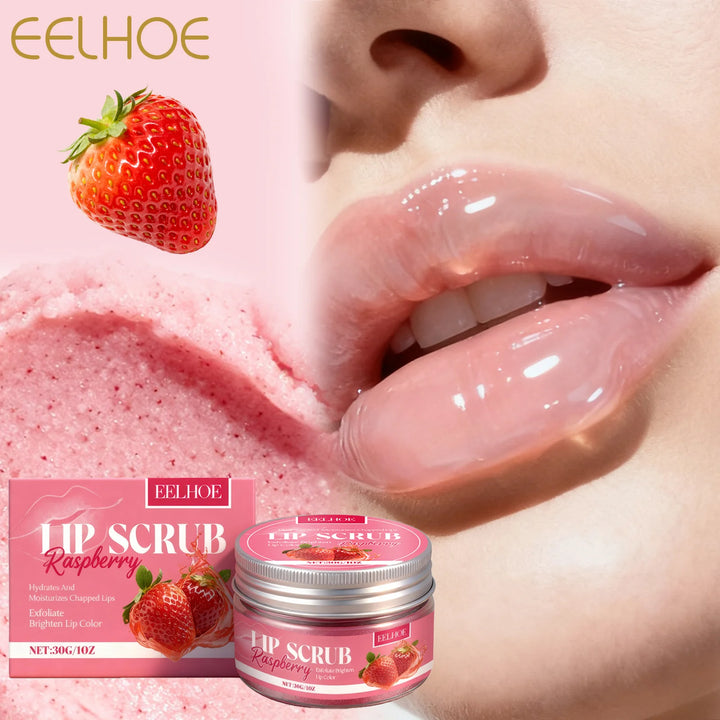 Lip Scrub Exfoliator 30g Moisturizing & Repairing, Natural Plumping Gloss Contains Strawberry Extract Winter Skincare Gift Set