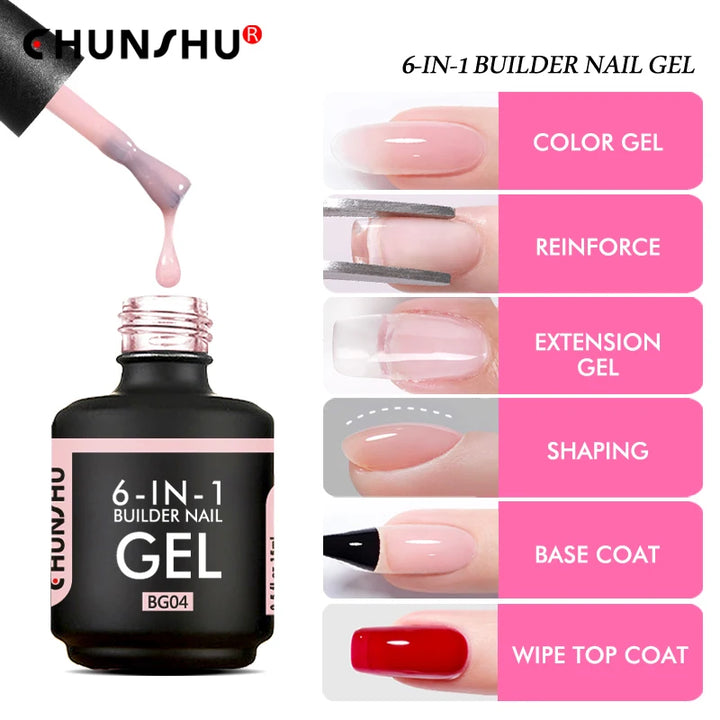 CHUNSHU 6 IN 1 Extension UV Gel Polish In A bottle Builder Nail Gel Rubber Base Coat Semi Permanent Nails Art Self-leveling 15ML