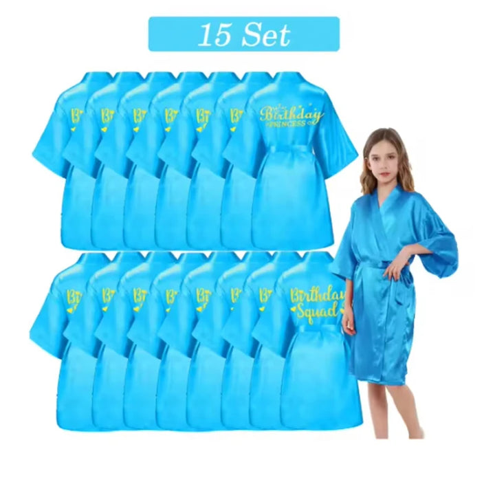 6-15 Set Spa Robes for Girls Spa Party Birthday Squad Robe Kids Satin Bathrobe Princess Kimono Girl Sleepover Party Favors