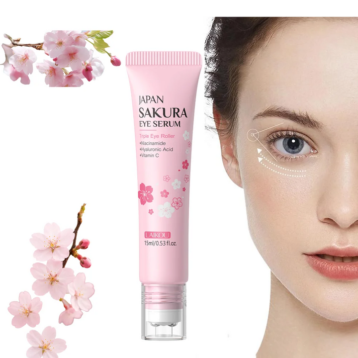 LAIKOU Sakura Eye Serum Roller Massage Hyaluronic Acid Skin Care Eye Bags Cream Moisturizing Dark Circles 15ml
