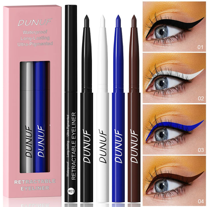 DUNUF 4 Pcs Durable Waterproof Eyeliner Pencil Non-smudging Soft Easy to Operate Sweat-proof and Easy to Color Beginner Friendly