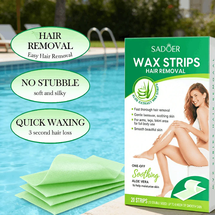 20PCS Hair Removal Wax Strips Roll Underarm Wax Strip Paper Mild Aloe Nourishing Essence for Face Body Leg Arm Hair Removal