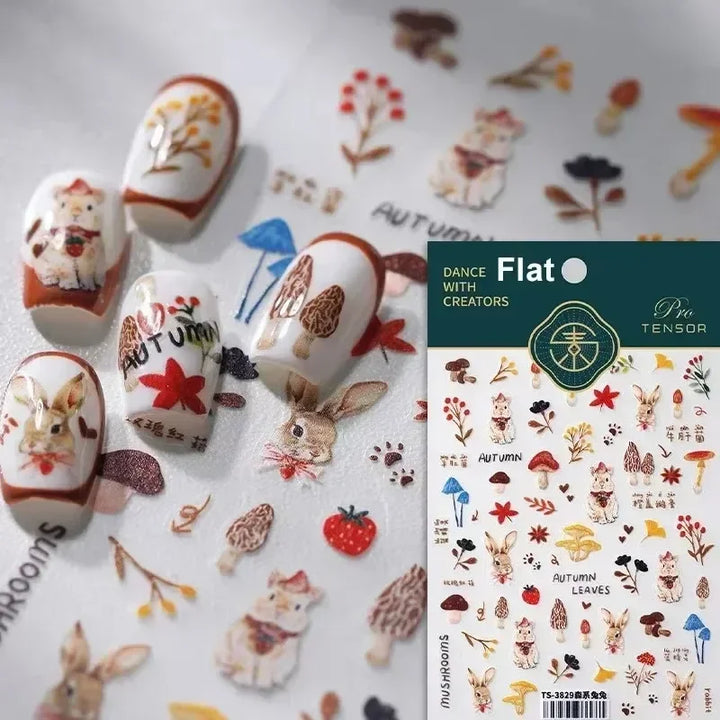 Lovely Cat Bunny Bowknot Poker Crown Lock Key Easter Eggs Love Cute Rabbit Mushroom Chick Flower Dog DIY Nail Art Stickers Decal