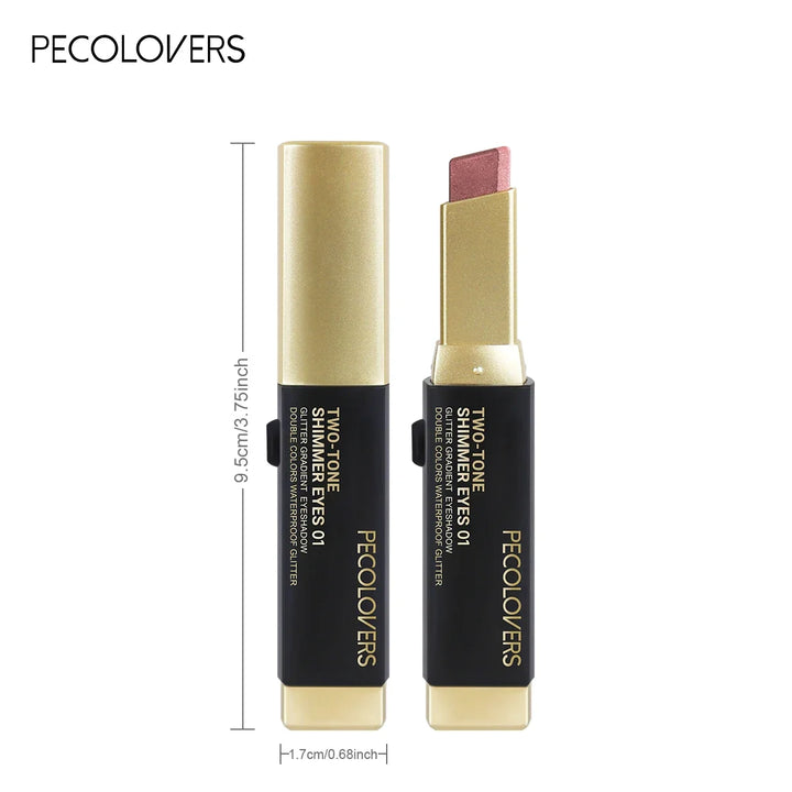 1pc PECOLOVERS Aurora Shimmer 2-Tone Gradient Glitter Eyeshadow Stick - Long-Lasting, Waterproof, Formaldehyde-Free
