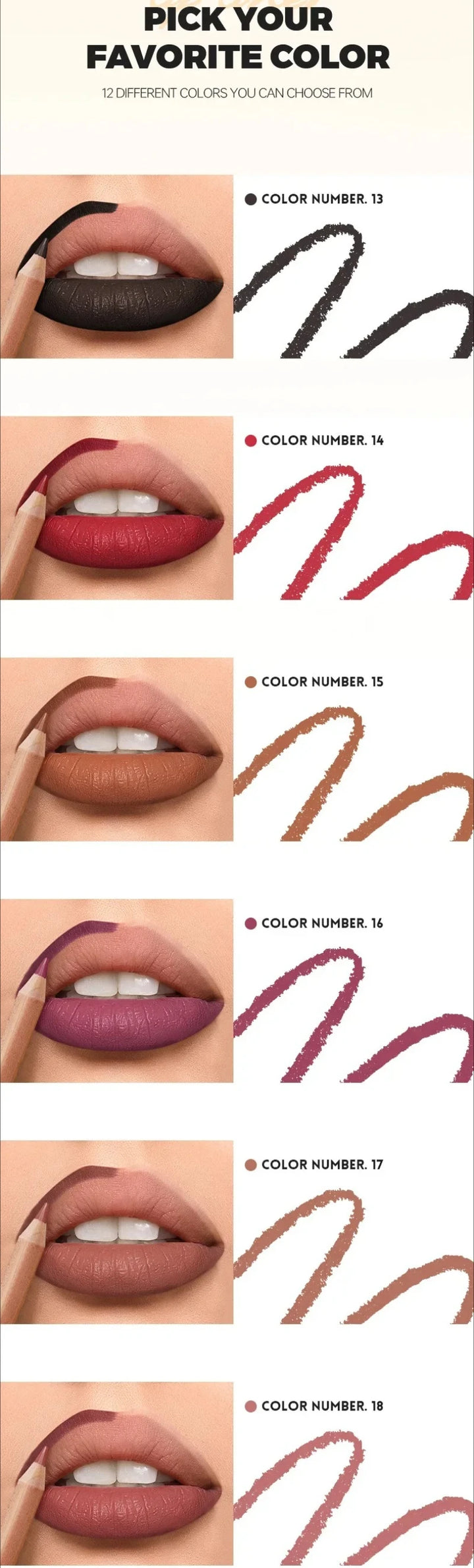 Pudaier 12pcs / Set Lip Liner Pen 12 Colors Professional Lipliner Pencil and Matte Lip Non-stick Cup Nude Lipstick Pencil