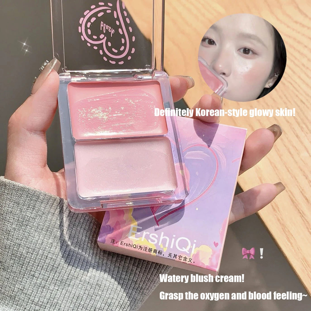 Two-color jelly glow blush, milk peach pink apricot red gem rouge Korean makeup, cream texture, low saturation brightening