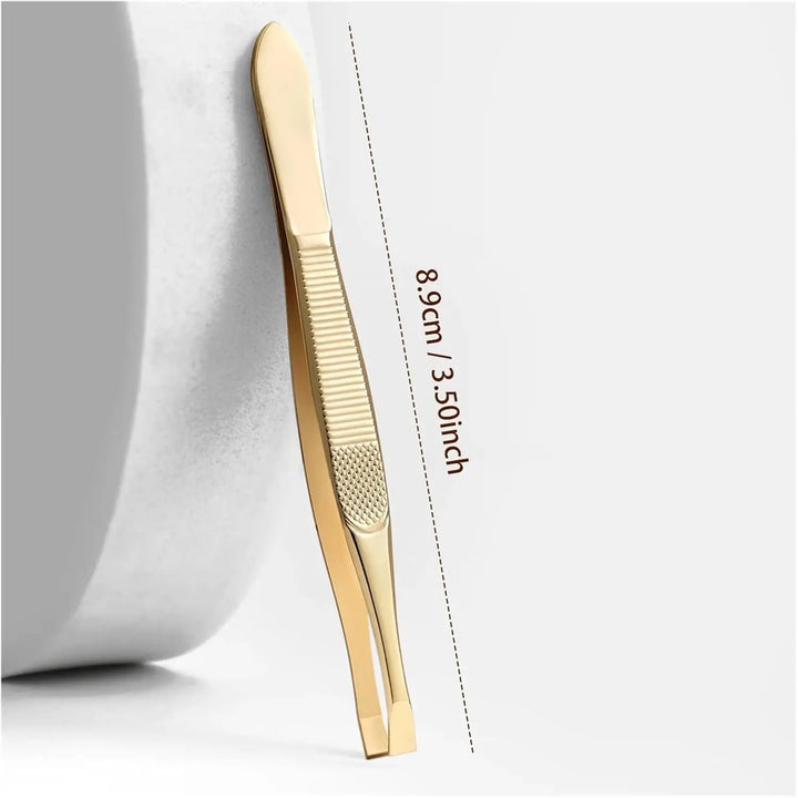 A Gold Stainless Steel Eyebrow Tweezers, With Flat And Oblique Styles, Plucking Eyebrows And Beard Pliers Tweezers Tools