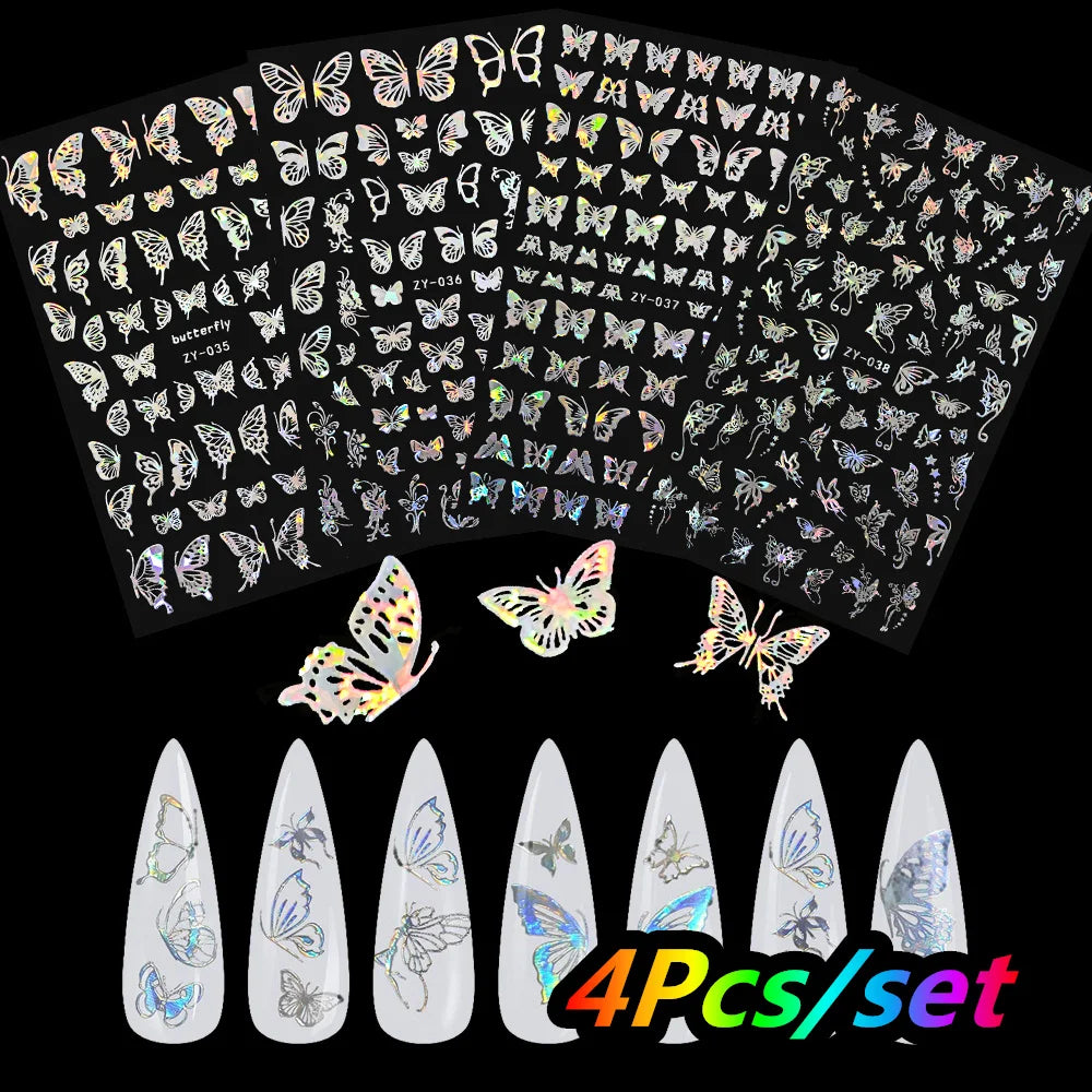 4/6Sheet/Kit Holographic Rainbow Love Heart Nail Sticker 3D Laser Heart Nail Decal Self-Adhesive Love Heart Manicure Slider &*&