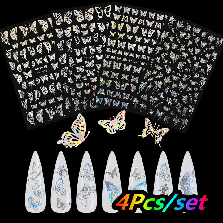 4/6Sheet/Kit Holographic Rainbow Love Heart Nail Sticker 3D Laser Heart Nail Decal Self-Adhesive Love Heart Manicure Slider &*&