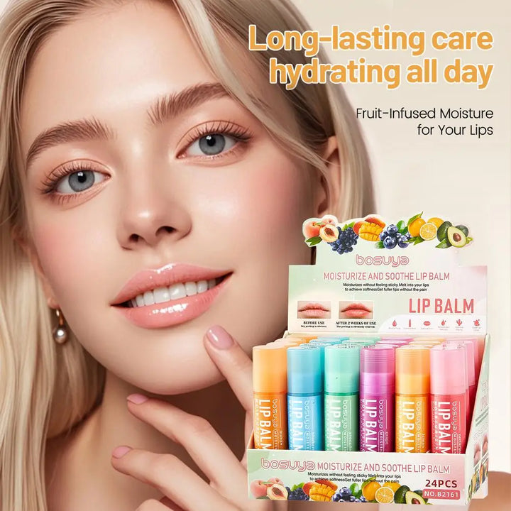 6/24Pcs Fruit Series Lip Balm Set Moisturizing Repair Anti-Cracked Hydrating Vitamin E Lip Balm Cherry jelly Lip Mask Skin Care