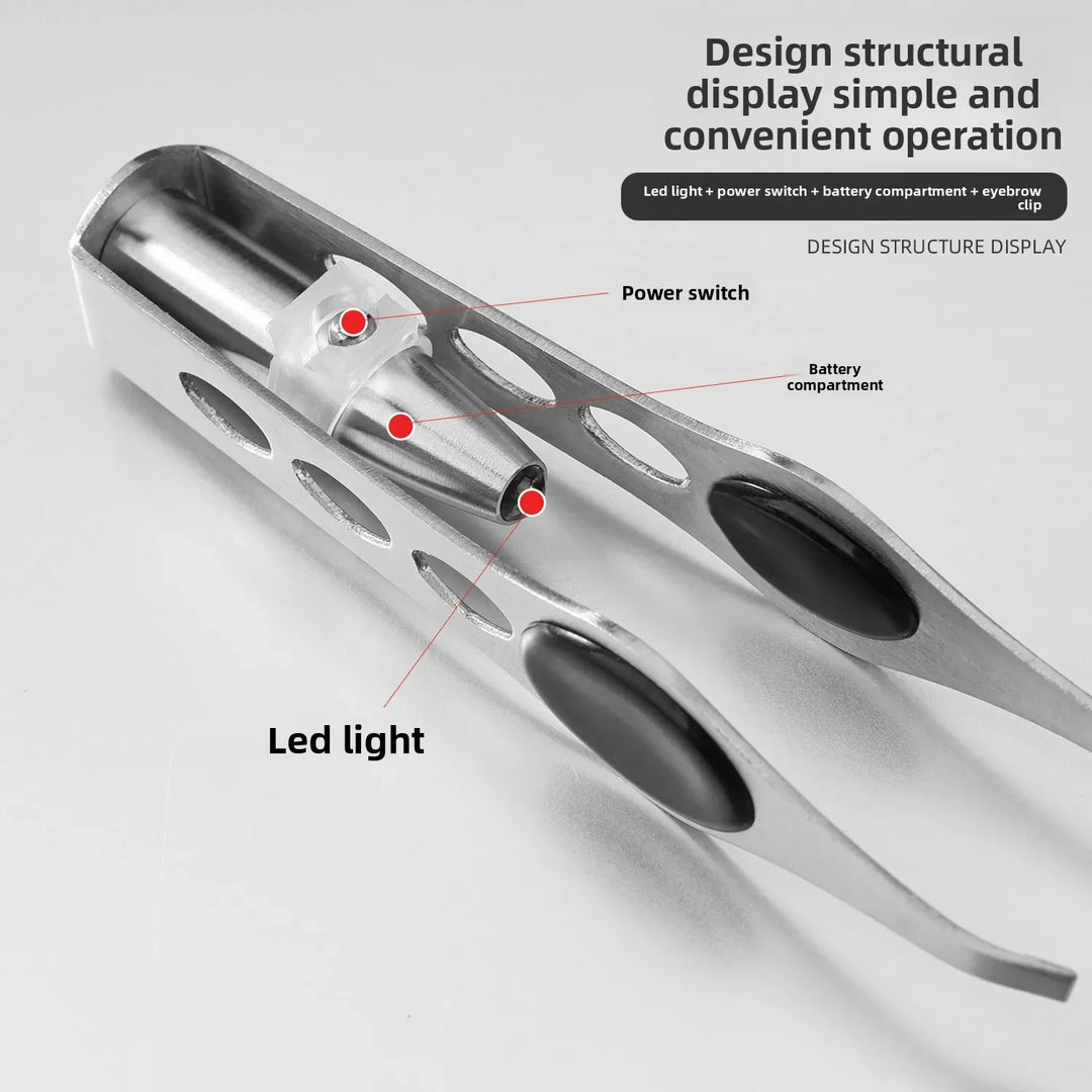 1pc Hot Sales Portable Stainless Steel Button Cell Smart Design Eyebrow Hair Remove Tweezer with LED Light Makeup Tool for women