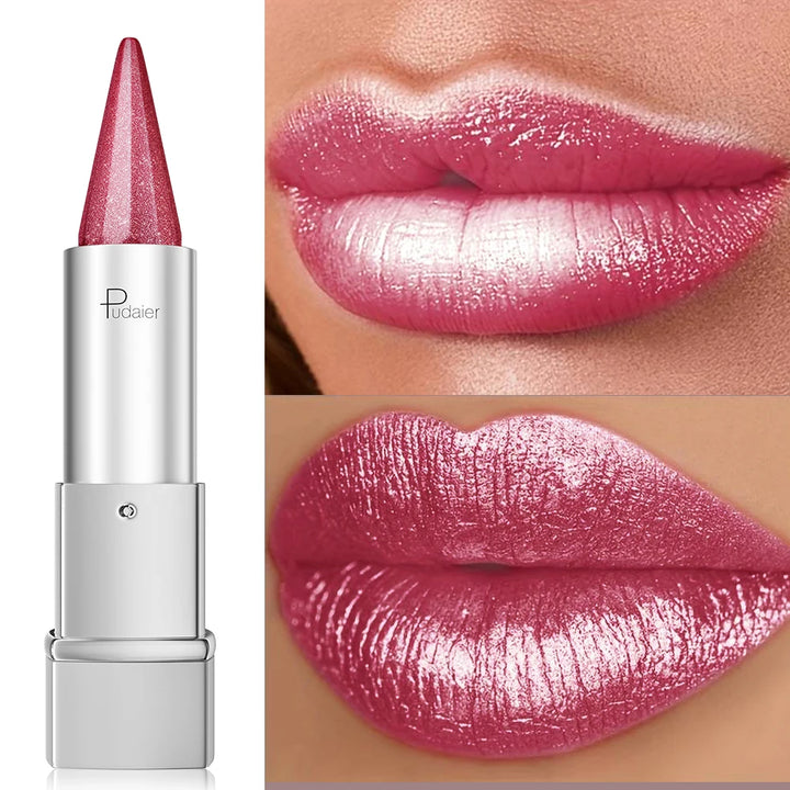 Waterproof Long Lasting Glitter Lipstick, Pearlescent Shiny Lip Color, Colorfast Non Fading Lip Makeup for Women