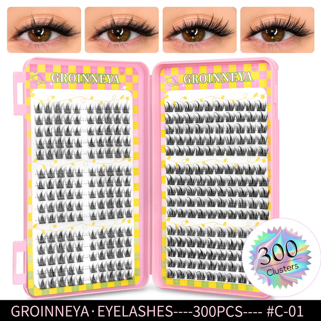 GROINNEYA Eyelashes Clusters 320 pcs Natural Eyelash extension Cluster Lashes Volume Mixed Tray Lashes Cluster Natural Lashes