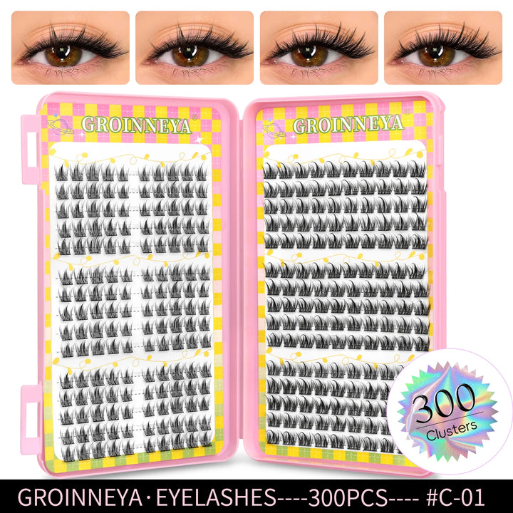 GROINNEYA Eyelashes Clusters 320 pcs Natural Eyelash extension Cluster Lashes Volume Mixed Tray Lashes Cluster Natural Lashes