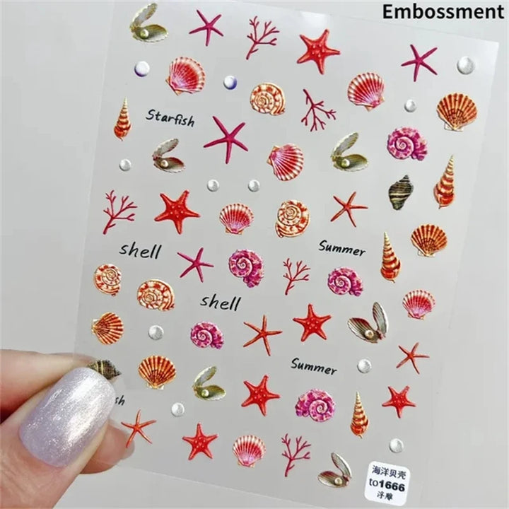 Summer Beach Ocean Shell Starfish Clams Conch Stars Sea Bubble Seasnail Soft Relief Decoration Nail Art Stickers Manicure Decals