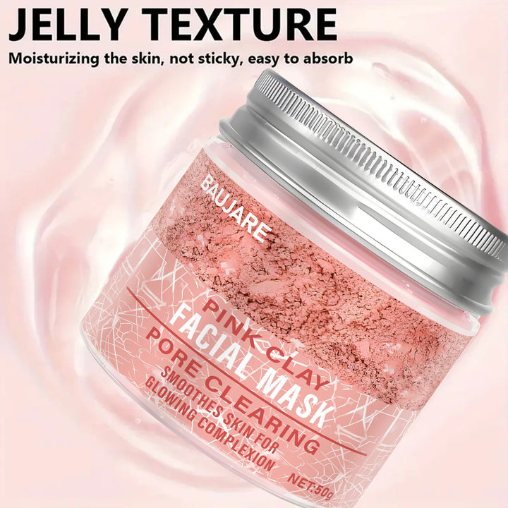 Pink Clay Facial Mask: Pore Clearing, Removes Dirt, Smooths Skin, With Collagen/Biotin for Glowing Complexion