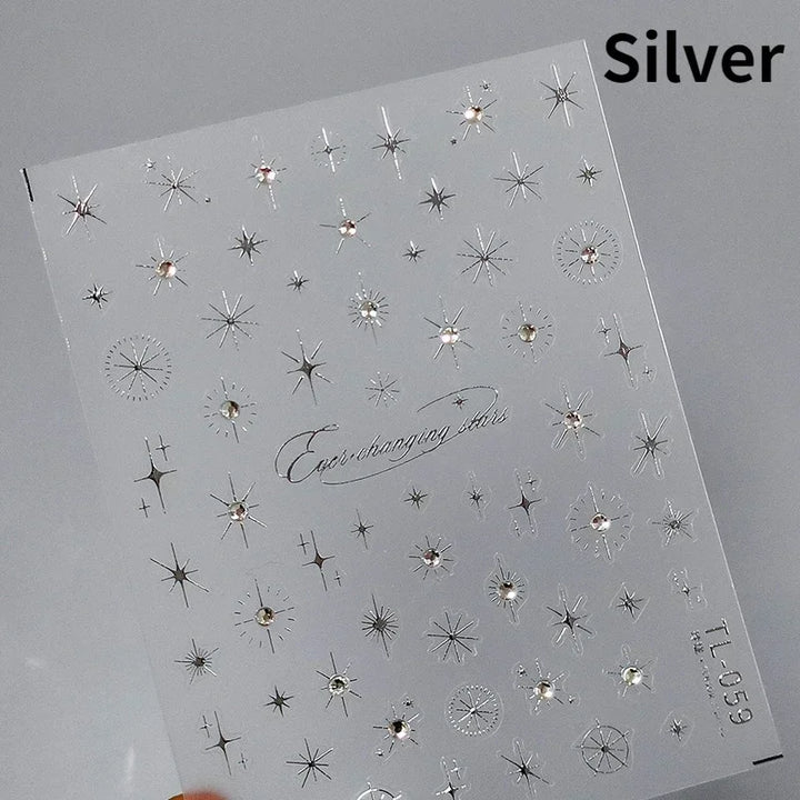 1PC 5D Korean Bronzing Nail Stickers Japanese Gold Silver Star Moon Luxury DIY Nail Art Decoration Decals Manicure Accessories
